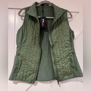 RLX Ralph Lauren Vest Women’s M Green Puffer Full Zip Golf Performance NEW